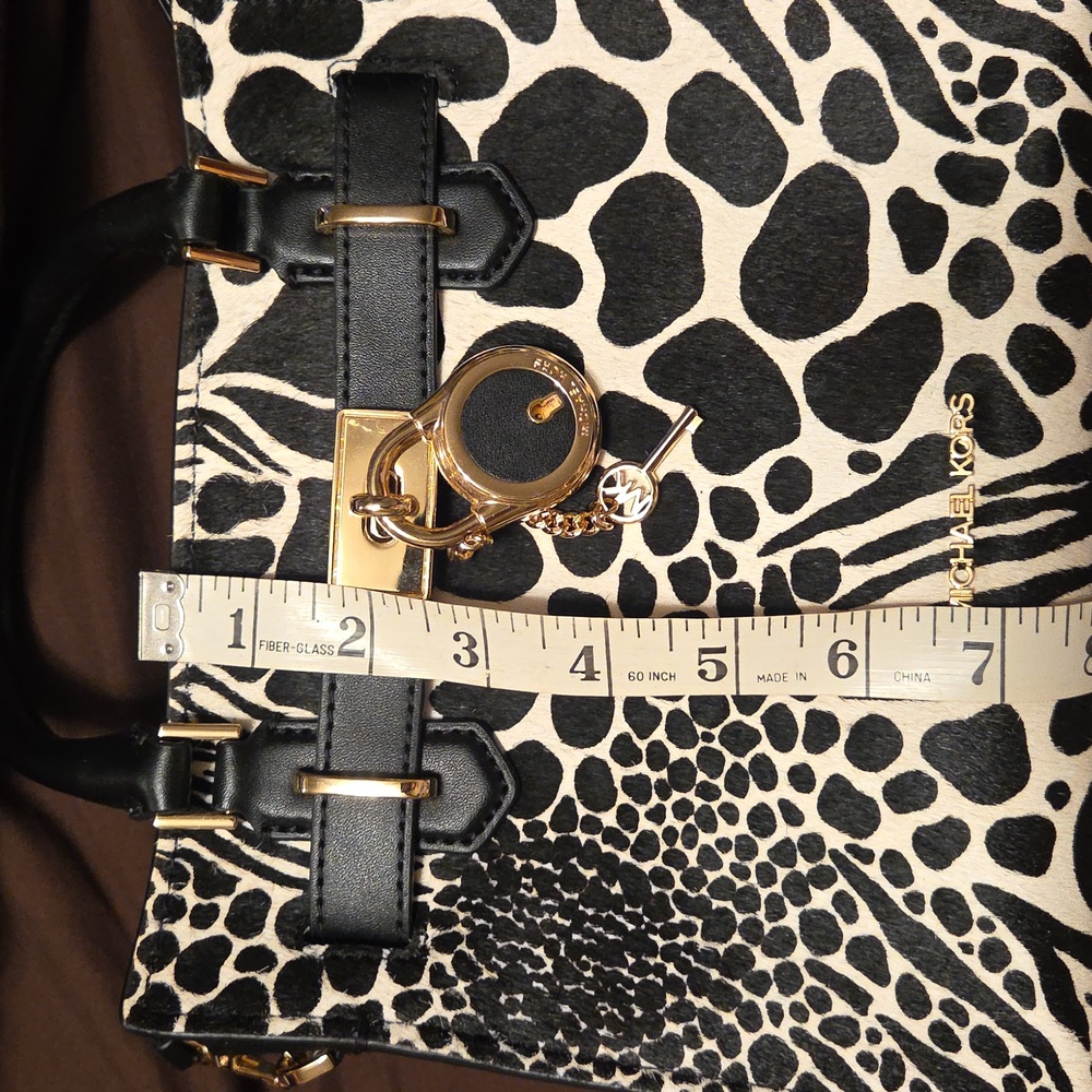 Michael Kors Faux Hair Animal Print  Satchel in Black and Gold - Picture 10 of 10